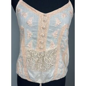 American Eagle Outfitters Women's Peach Tank Top With Lace Accents Size Small